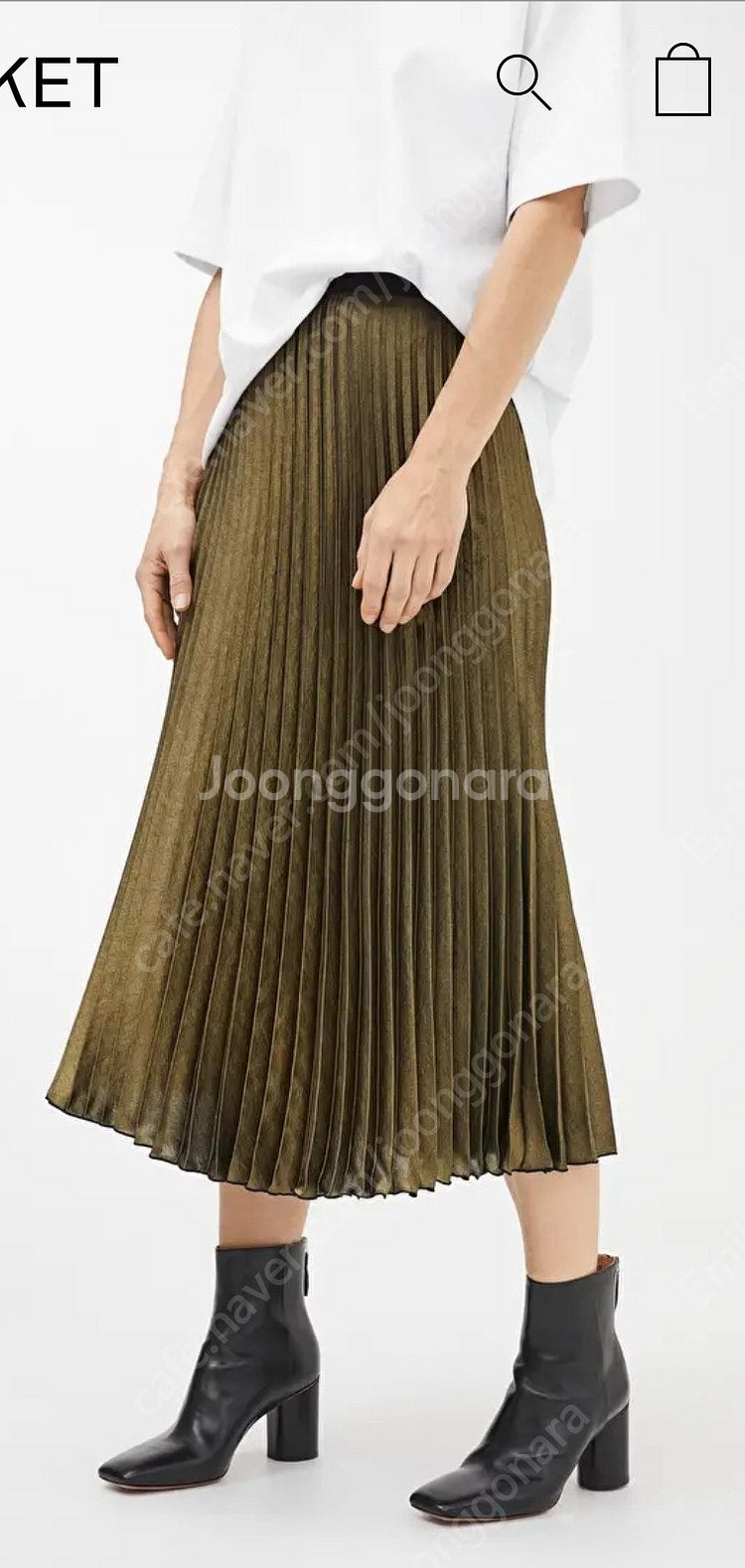 ARKET 아르켓 메탈릭플리츠스커트 골드--0