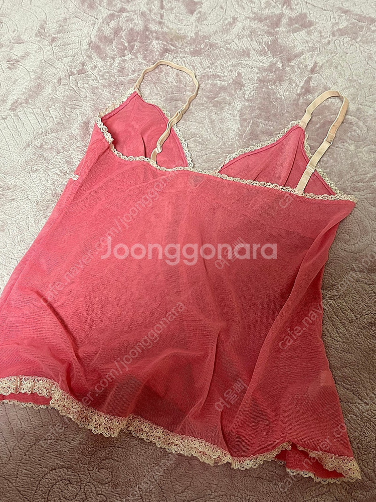 빈티지 갸루 리본 슬리브리스 레이스 나시--1
