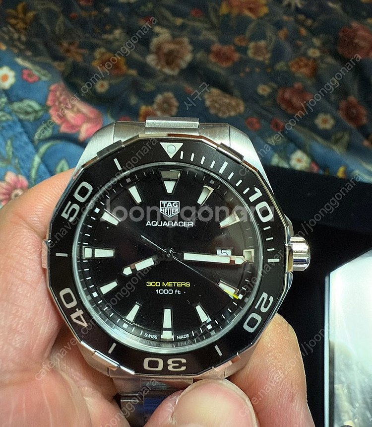 태그호이어 아쿠아레이서 43mm 쿼츠 흑판 시계--1