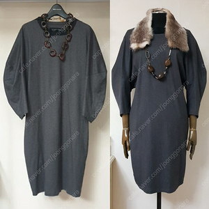 한섬 랑방컬렉션 시그니처 리본지퍼 트림 입체소매 코쿤 원피스