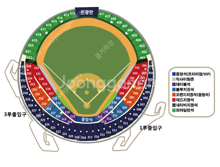 4/11 잠실야구장 두산VSLG 3루 328블럭 네이비...--0