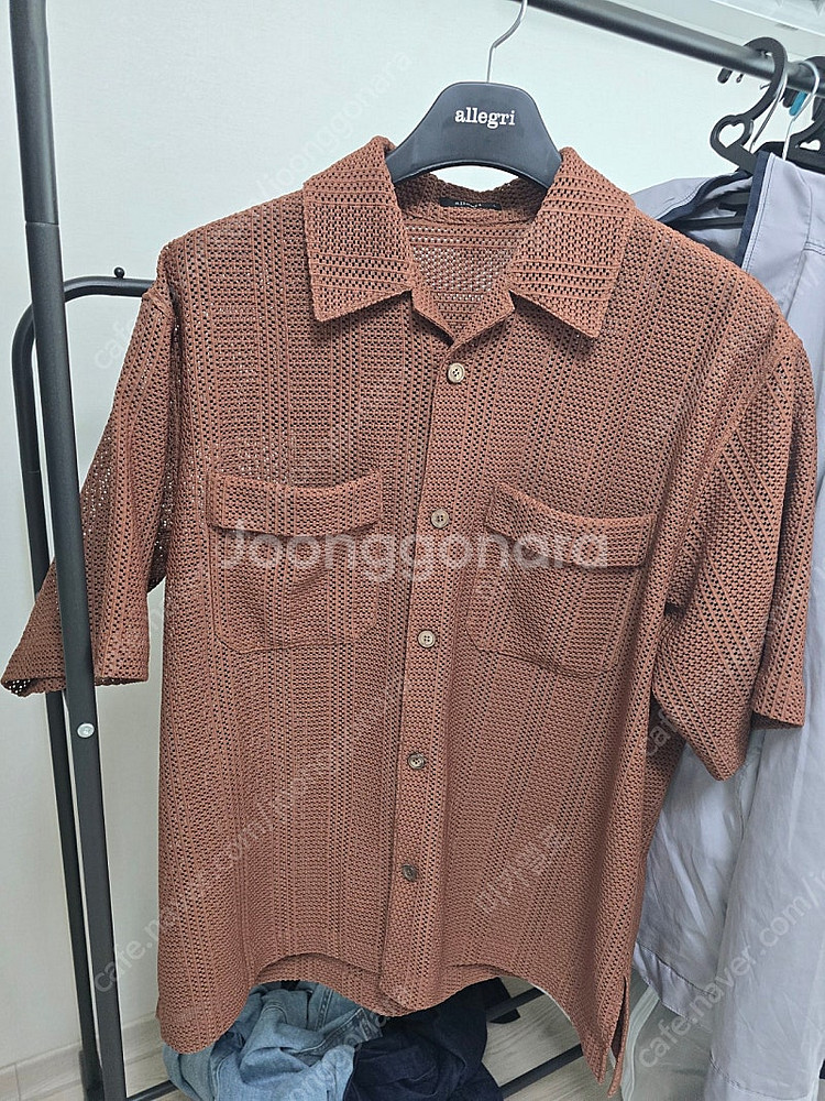 알레그리 브릭브라운 쿠반 카라 반팔 크로셰 셔츠 (크로...--1
