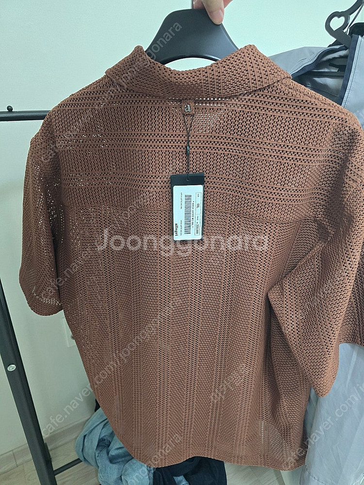 알레그리 브릭브라운 쿠반 카라 반팔 크로셰 셔츠 (크로...--2