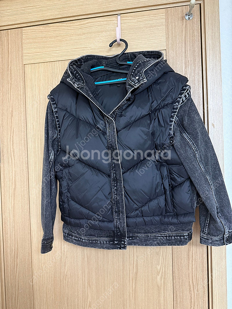 마쥬 패딩 데님 자켓 블랙 36 새상품--0