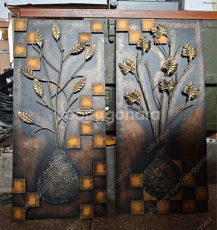 쳘재벽걸이 2개일괄 산수화 서각 각--0