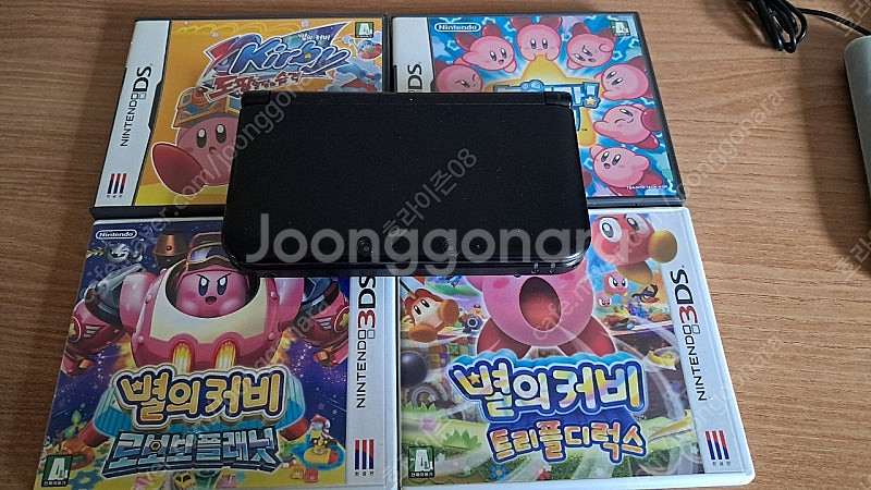 닌텐도 3ds XL 블랙 + 커비 곽팩 4개--0