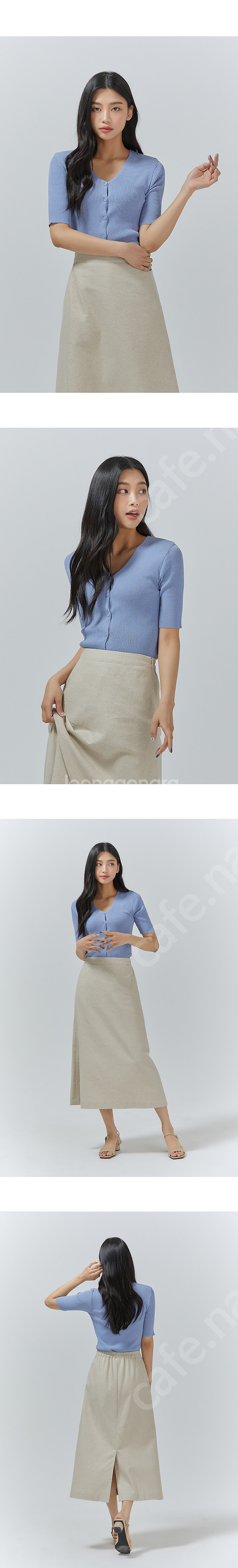 MIXXO 믹쏘 슬림 잔골지 반팔 가디건 베이지 M--0