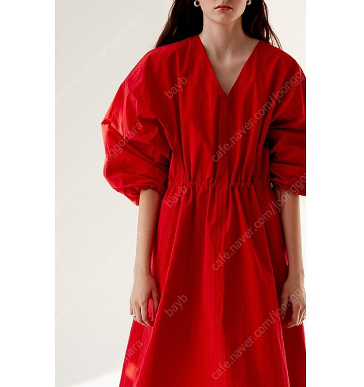 엔오르 ENOR 퍼프 슬리브 스트링 드레스 레드 바스락 롱원피스 셀프웨딩 유색드레스 이미지