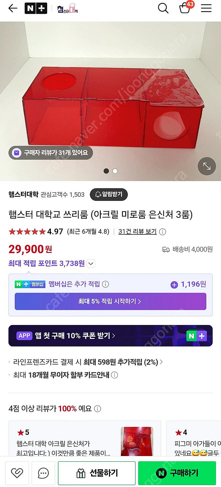 햄스터 대학 쓰리룸 / 아크릴 미로룸 / 3룸--2