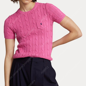 정품.새상품.S(55) 폴로랄프로렌 여성 피마코튼 케이블 포켓 반팔니트 핫푸시아