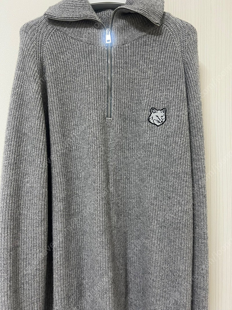 메종키츠네 하프 집업 니트 그레이 M--2