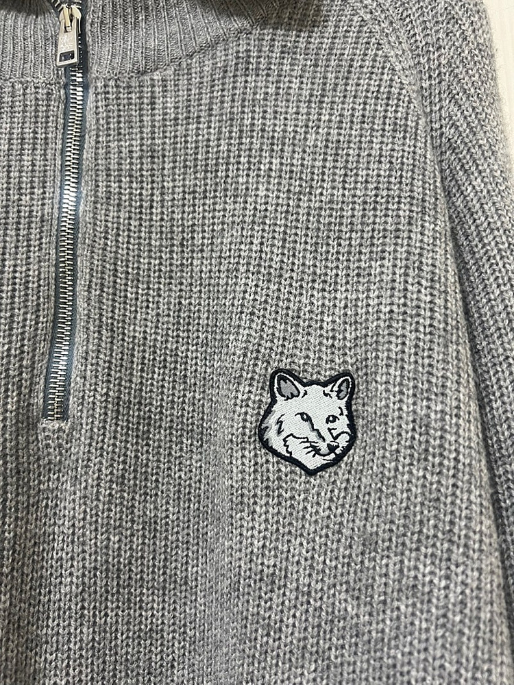 메종키츠네 하프 집업 니트 그레이 M--3