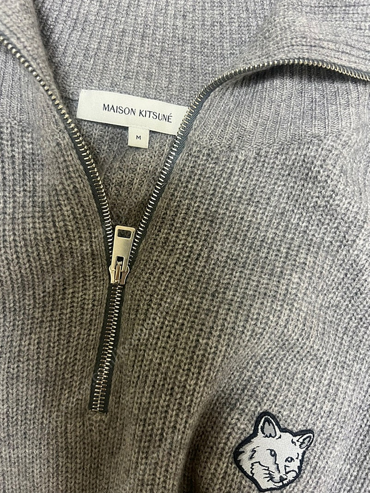 메종키츠네 하프 집업 니트 그레이 M--4