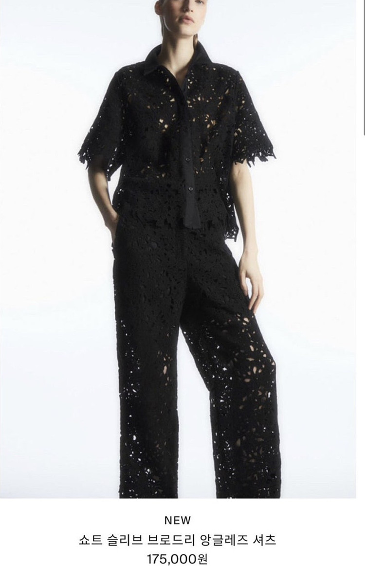 코스 쇼트 슬리브 브로드리 앙글레즈 펀칭 셔츠 COS 시스루 레이스 아일렛 명품스타일 블라우스 109000원 이미지