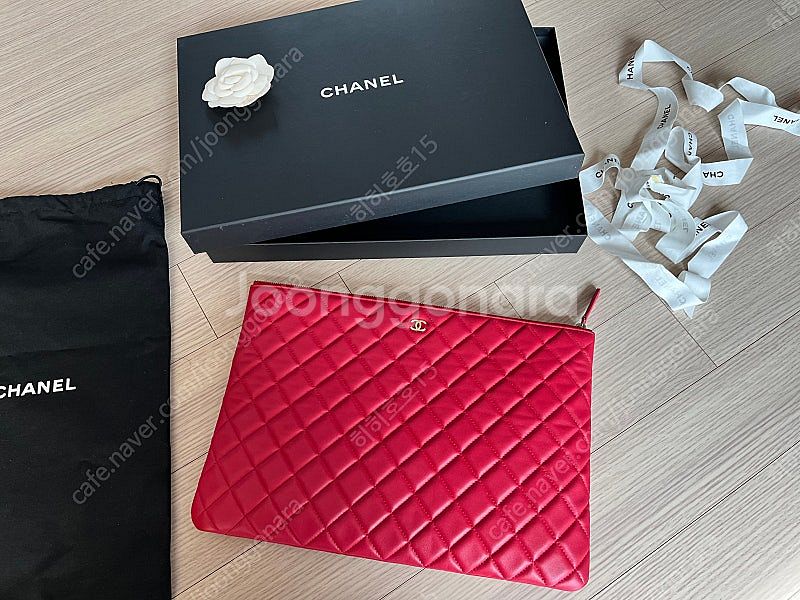 정품 샤넬 램스킨 샤넬클러치라지 레드핑크 21번대 라지--0