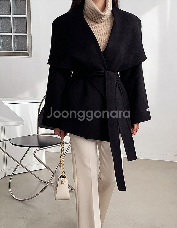 캐시미어 코트 새제품 블랙 free 55-66--5