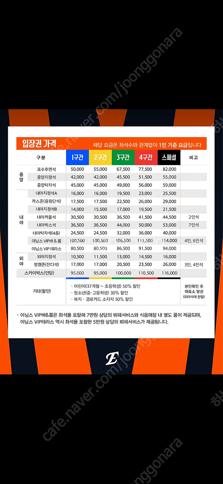 4월20일 한화이글스VS NC다이노스 1루내야지정석B ...--0