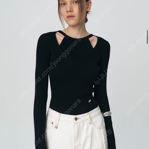 쿠메 Halter Layering Tencel Sweater, Black 새상품