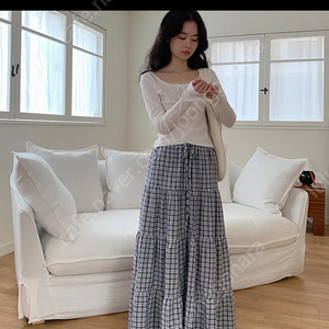 공구)) 메이비베이비 프릴 체크 롱스커트