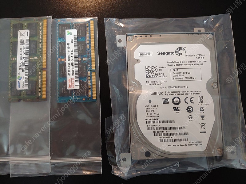 노트북용 500gb 하드 + 4gb 램카드 2개--0