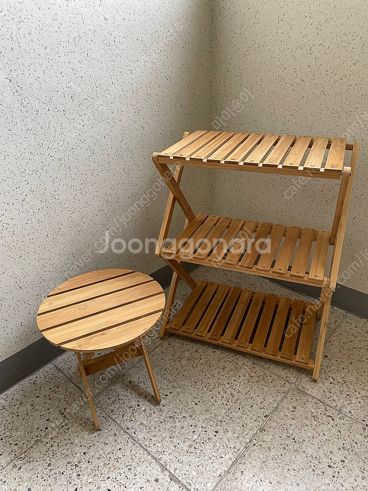 경기 용인) 캠핑용 우드쉘프 3단선반 + 이케아 원형선...--0