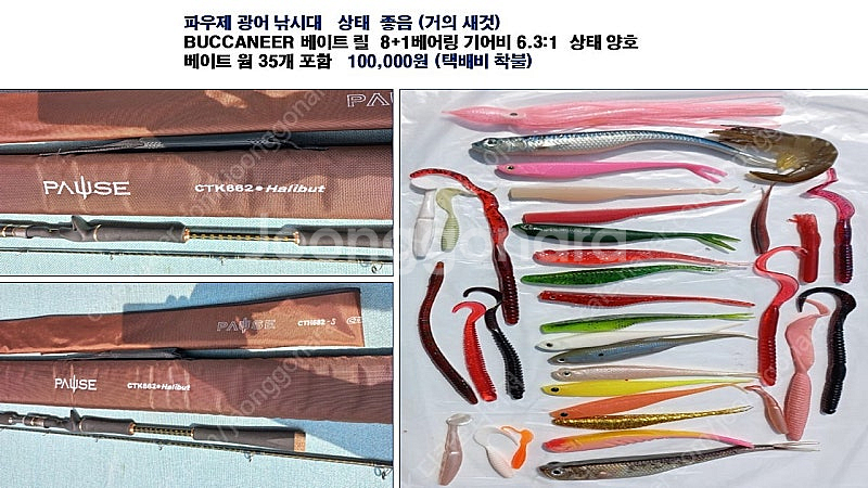 파우제 광어낚시대 & 베이트 릴 & 베이트웜 35개 포...--0