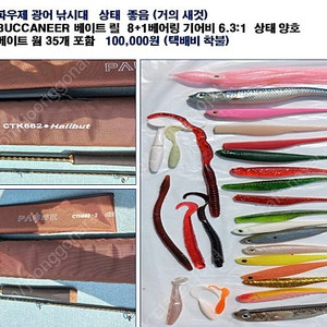 파우제 광어낚시대 & 베이트 릴 & 베이트웜 35개 포함