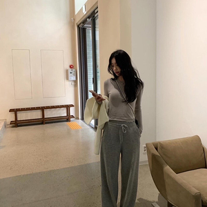 르플레인 그레이 캐시미어 니트 팬츠 숏