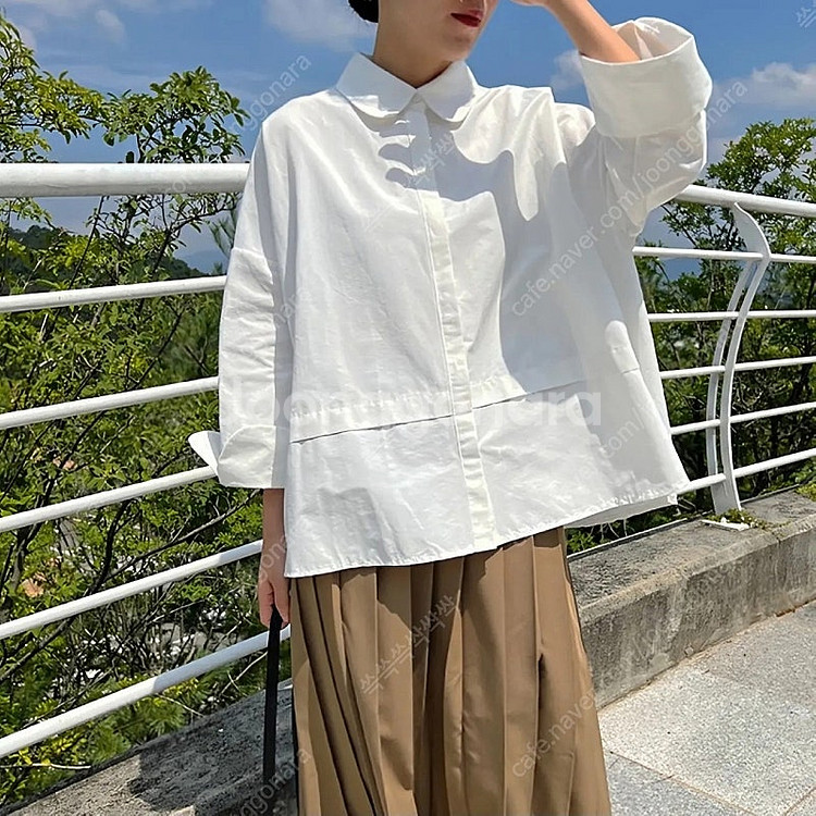 (중고) 이데알레 둥근카라 블라우스 셔츠 화이트 프리사...--0