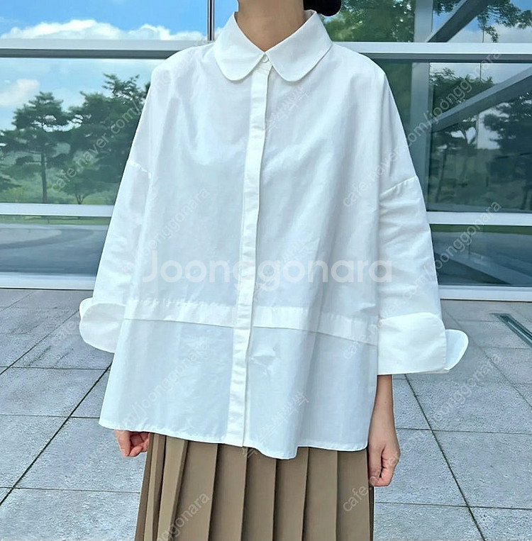 (중고) 이데알레 둥근카라 블라우스 셔츠 화이트 프리사...--1