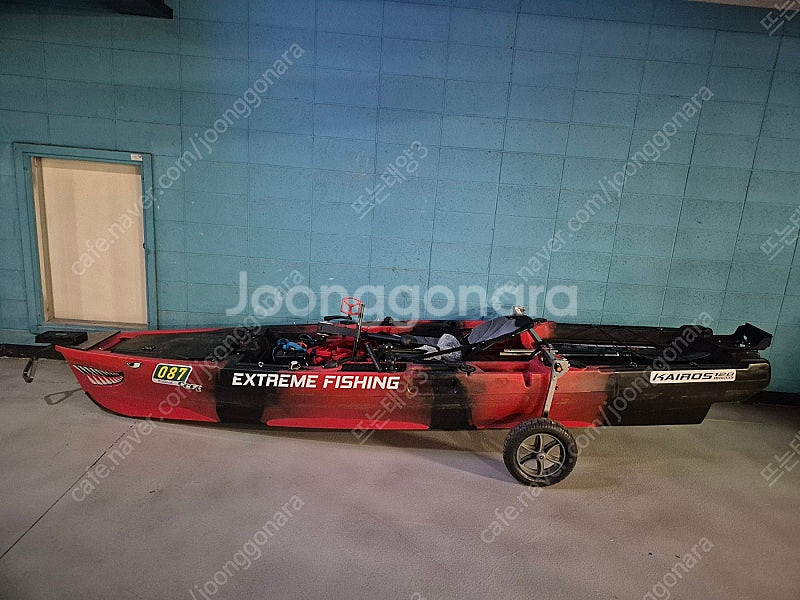 피싱카약 카이로스12.8ft 검빨 + 하이타임3마력가이드 29v배터리 등--0