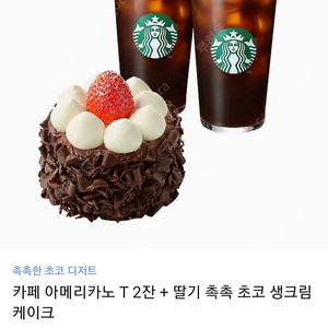 스타벅스 카페 아메리카노 T 2잔 + 딸기 촉촉 초코 생크림 케이크