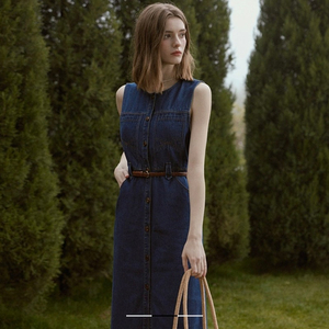 르니나 라운드넥 데님 원피스 드레스 TILLIE round neck sleeveless denim dress set_blue lenina