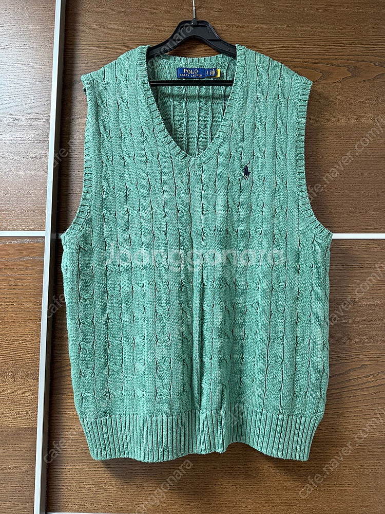 (신형QR탭) 폴로 케이블 니트 베스트 민트 그린 L (105-110)--0