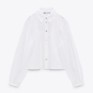 [새상품] ZARA 자라 펀칭자수 크롭셔츠 XS 화이트 판매해요.