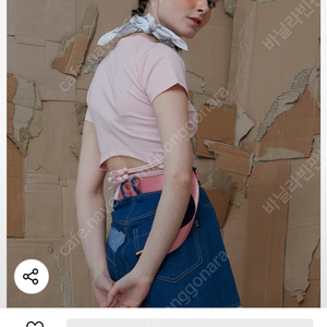 오드원아웃 백오픈스트링 크롭 핑크 티