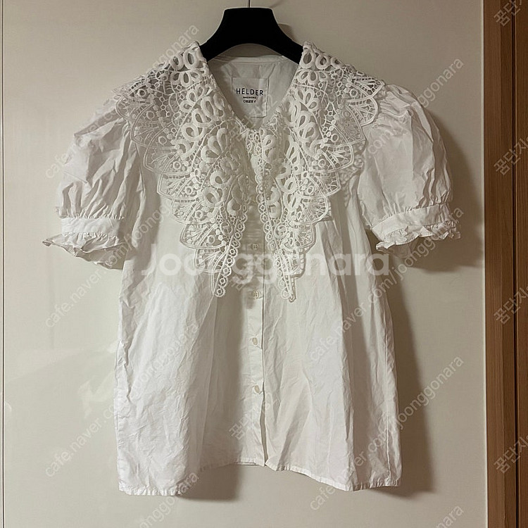헬더 레이스 빅카라 프릴 벌룬 퍼프 블라우스 셔츠 아일...--0