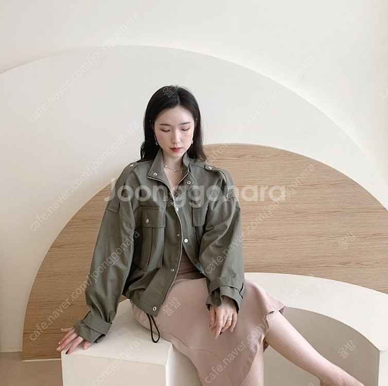카키 사파리 숏 야상 자켓 점퍼 남녀공용 오버핏 바람막...--2