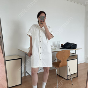 화이트 데님 반팔 원피스