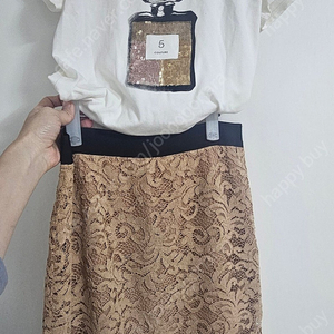 베이지 레이스 스커트 면 스판티 랑방 타임 보웬 오르