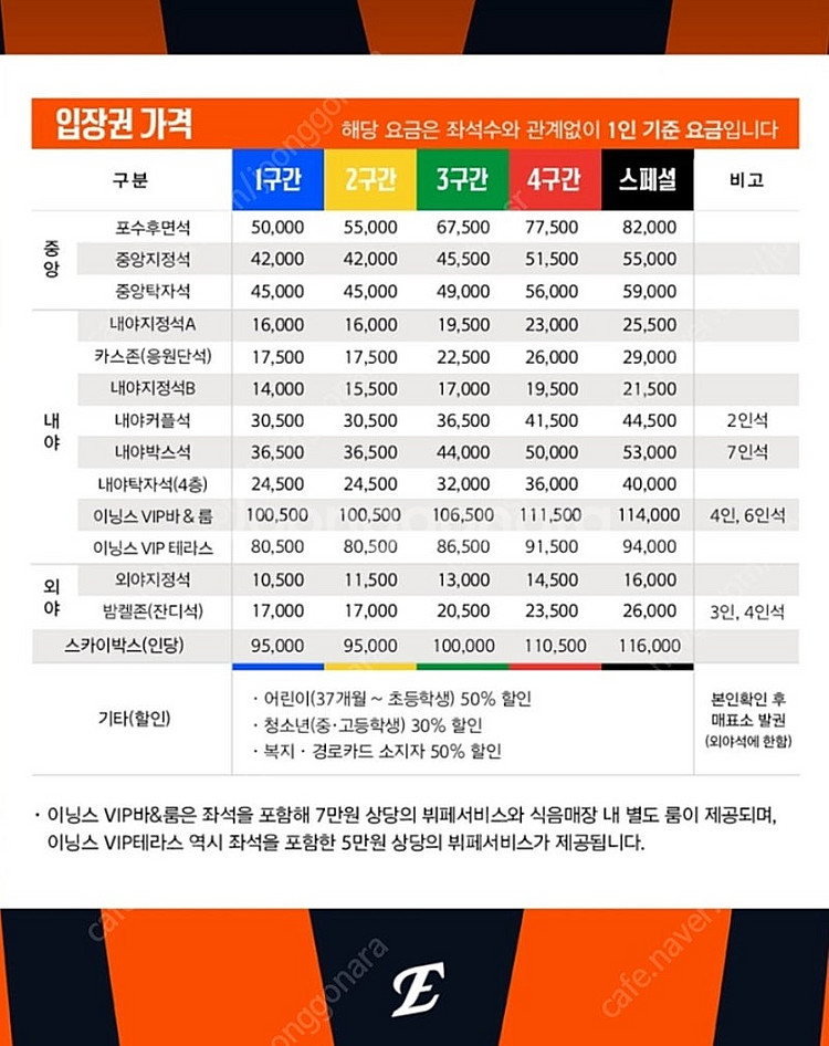 한화이글스 25일 금요일 106구역 카스존(응원단석) ...--1