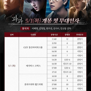 파과 무대인사 정가이하부터 양도합니다 (5/1,5,6,10.11)-서울,인천,소풍,수원,수지,판교*통로석 위주