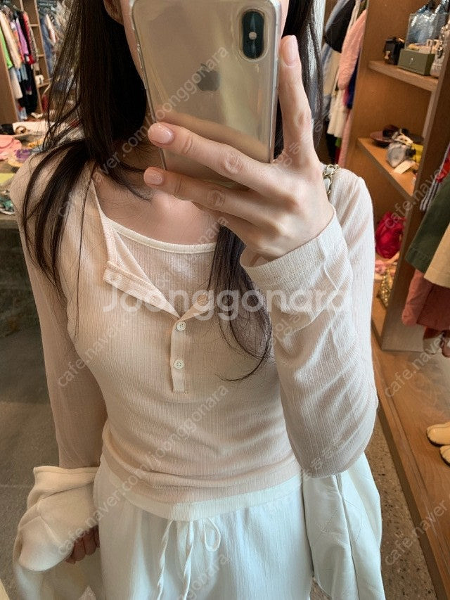 레이지샵 버튼 레이어드 티셔츠--0
