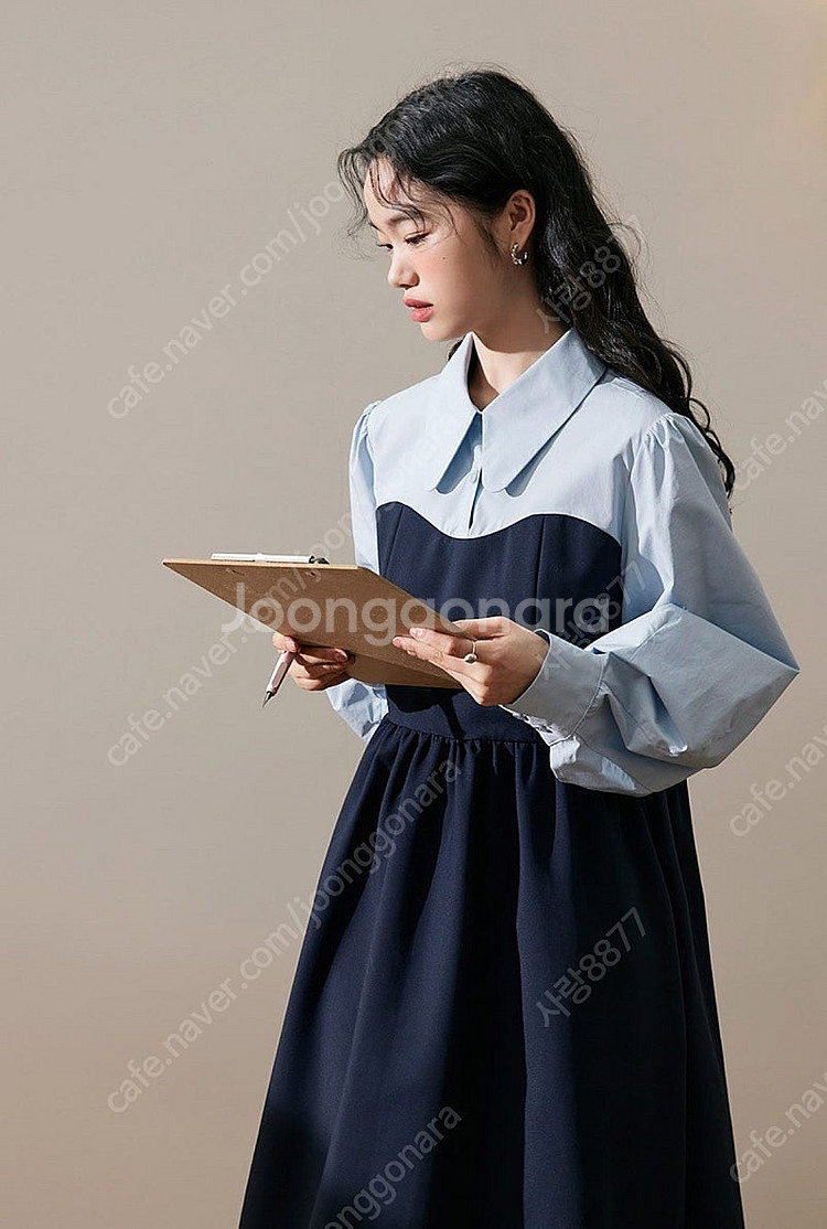 쿠오세 배색 셔츠 롱원피스 결혼식 하객룩 올드머니룩 M...--2