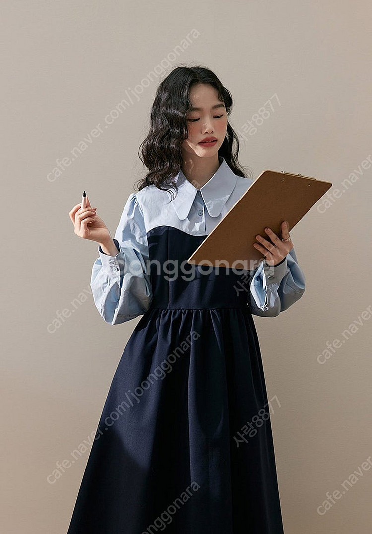 쿠오세 배색 셔츠 롱원피스 결혼식 하객룩 올드머니룩 M...--3