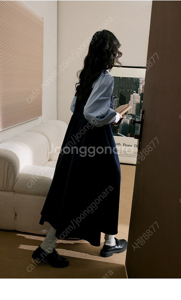 쿠오세 배색 셔츠 롱원피스 결혼식 하객룩 올드머니룩 M...--4