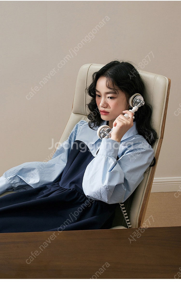 쿠오세 배색 셔츠 롱원피스 결혼식 하객룩 올드머니룩 M...--5