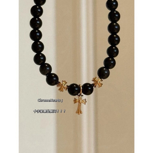 좌쓰 chrome hearts 크롬하츠 팔찌 흑요석 미니 십자가 6mm 팔찌