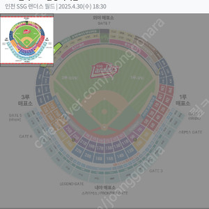 4/30 ssg랜더스 vs 삼성라이온즈 야구경기 티켓 그린존 2인석
