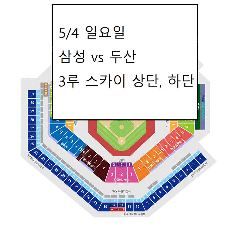 5/4 삼성라이온즈 3루 SKY상단 , SKY하단